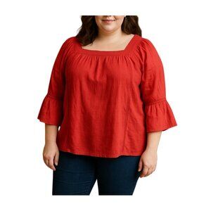 Time And Tru Womens Red Rover Bell Sleeve Peasant Top Square Neck Top Size XXL